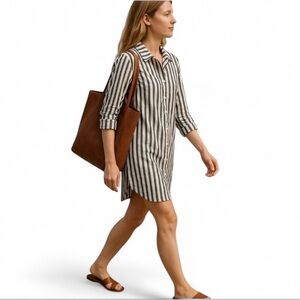 BCBGeneration Shirt Dress 100% cotton Striped Long Sleeve Dark Gray White Small